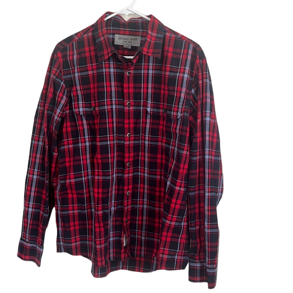 Michael Kors Button Down Flannel Shirt Large Cotton Dress Shirt Pockets